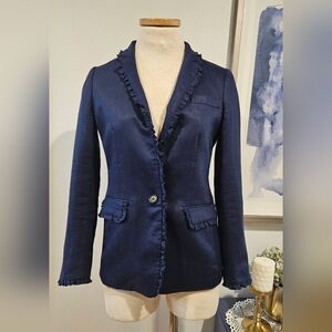 J.CREW Linen-Blend with ruffle Trim, Single button Jacket/Blazer!
